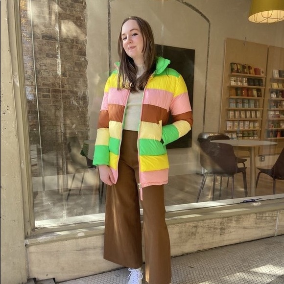 NWOT Anthropologie Rachel Antonoff Terry Puffer Striped Coat S Z502-1 - Picture 3 of 4